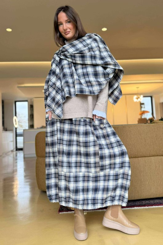 Roberta Plaid Brushed Cotton Drape Cape Shadow